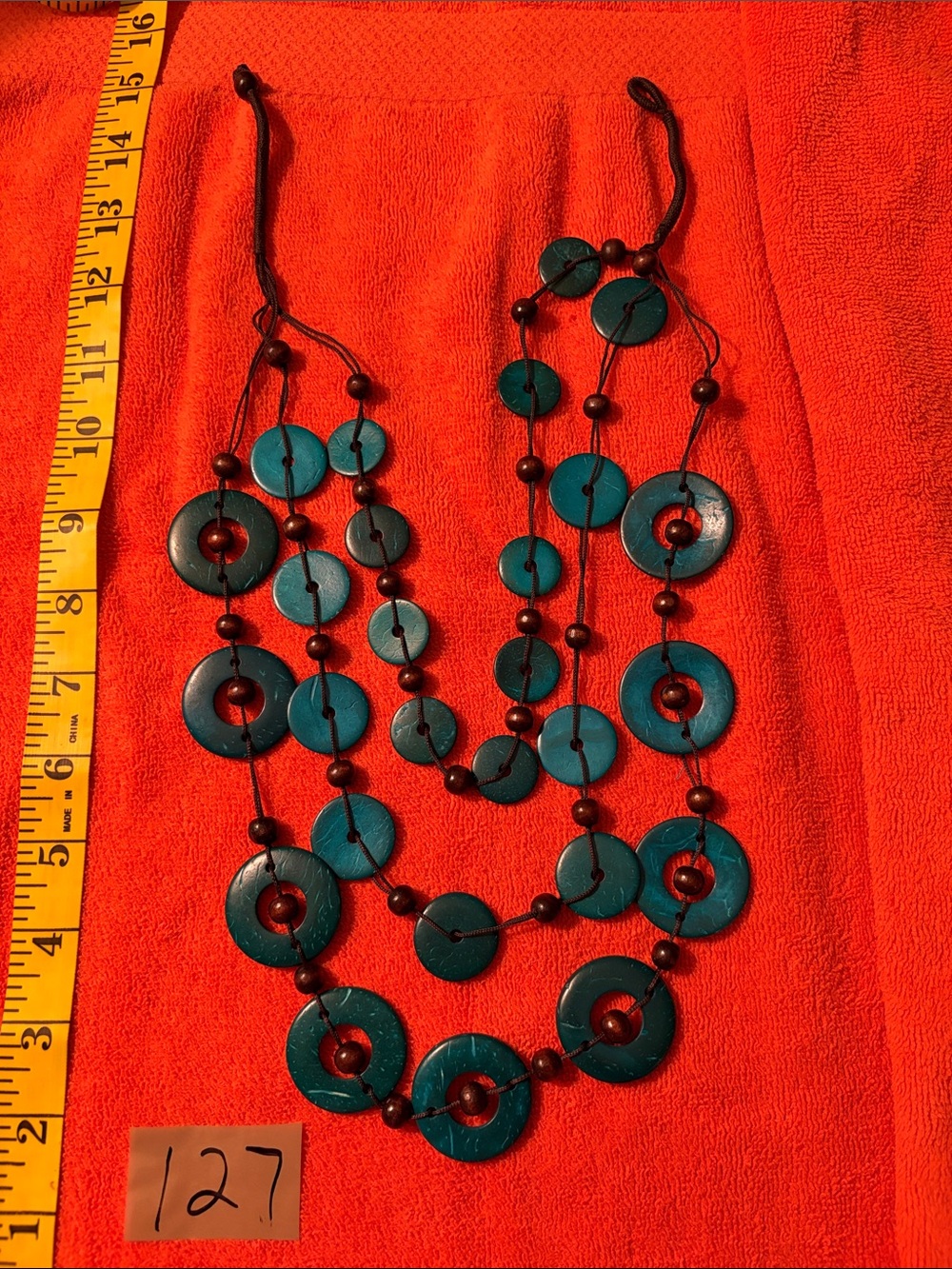 Turquoise Disc Layered Necklace with Brown Accents